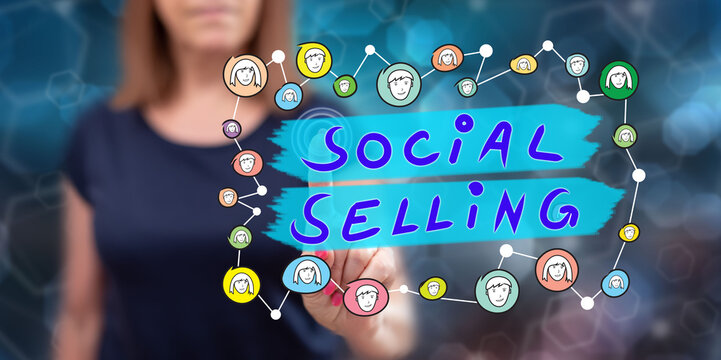 Woman touching a social selling concept