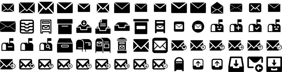 Set Of Mailbox Icons Isolated Silhouette Solid Icon With Envelope, Message, Address, Mail, Letter, Send, Mailbox Infographic Simple Vector Illustration Logo
