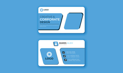 Modern business card template, blue and white, business card design for coporate