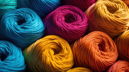 Colorful yarn on spool, yarn on tube, cotton, wool, linen thread. Generative Ai