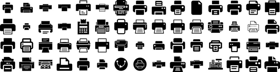 Set Of Printer Icons Isolated Silhouette Solid Icon With Document, Machine, Printer, Office, Print, Technology, Paper Infographic Simple Vector Illustration Logo