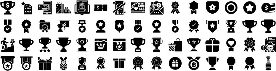 Set Of Reward Icons Isolated Silhouette Solid Icon With Vector, Reward, Icon, Star, Win, Gift, Bonus Infographic Simple Vector Illustration Logo