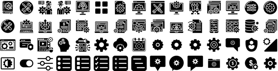 Set Of Setting Icons Isolated Silhouette Solid Icon With Icon, Illustration, Cog, Work, Technology, Gear, Symbol Infographic Simple Vector Illustration Logo