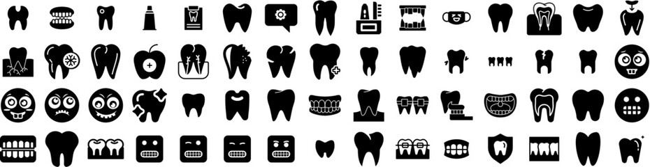 Set Of Teeth Icons Isolated Silhouette Solid Icon With Teeth, Mouth, Healthy, White, Health, Dental, Dentistry Infographic Simple Vector Illustration Logo