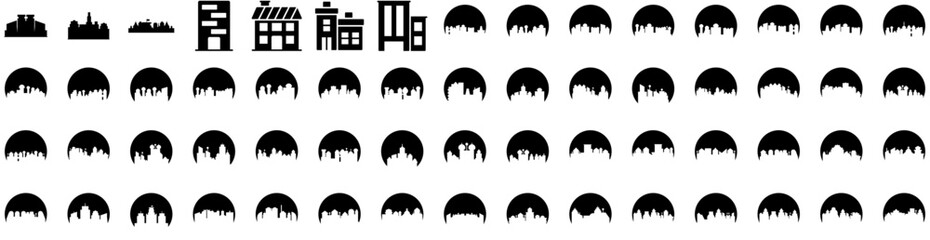 Set Of Urban Icons Isolated Silhouette Solid Icon With Poster, Abstract, Modern, Background, Urban, Grunge, Art Infographic Simple Vector Illustration Logo