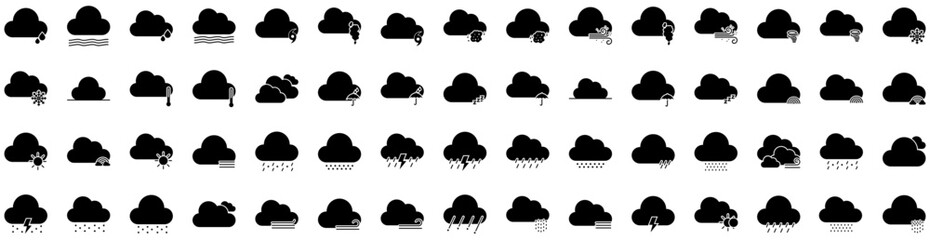 Set Of Weather Icons Isolated Silhouette Solid Icon With Sky, Cloud, Rain, Set, Sun, Forecast, Weather Infographic Simple Vector Illustration Logo