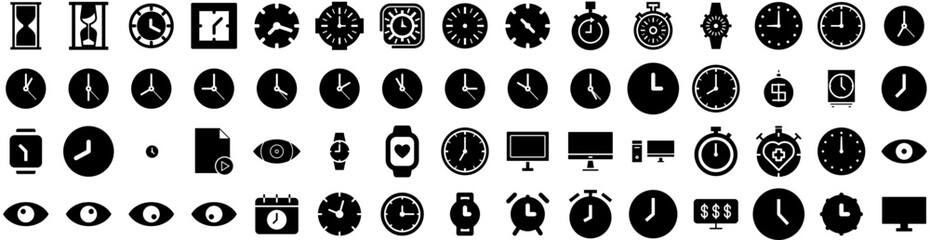 Set Of Watch Icons Isolated Silhouette Solid Icon With Clock, Modern, Time, Watch, Isolated, Wristwatch, Design Infographic Simple Vector Illustration Logo