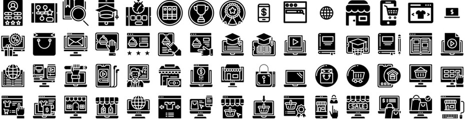 Fototapeta na wymiar Set Of Online Icons Isolated Silhouette Solid Icon With Store, Internet, Online, Concept, Technology, Business, Digital Infographic Simple Vector Illustration Logo