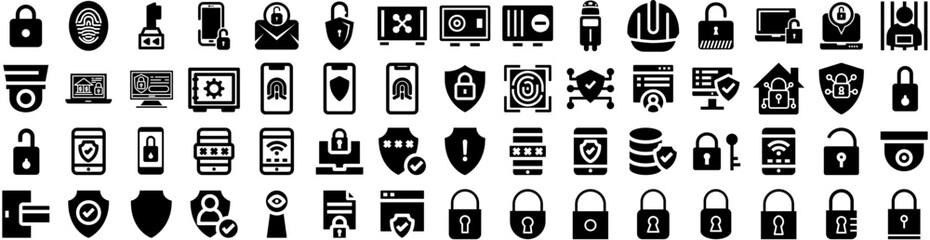 Set Of Security Icons Isolated Silhouette Solid Icon With Security, Secure, Internet, Protection, Safety, Technology, Computer Infographic Simple Vector Illustration Logo