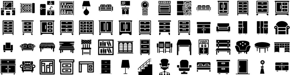 Set Of Furniture Icons Isolated Silhouette Solid Icon With Home, Table, Interior, Furniture, Room, Living, Design Infographic Simple Vector Illustration Logo
