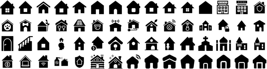 Set Of House Icons Isolated Silhouette Solid Icon With Architecture, Home, House, Property, Residential, Building, Estate Infographic Simple Vector Illustration Logo
