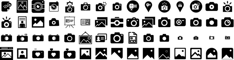 Set Of Photo Icons Isolated Silhouette Solid Icon With Paper, Design, Picture, Photo, Blank, Background, Frame Infographic Simple Vector Illustration Logo