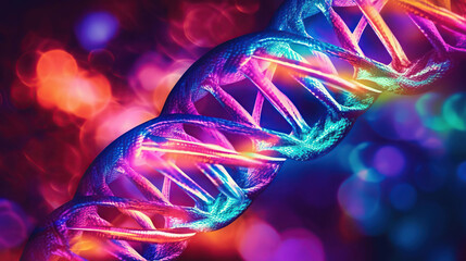 Obraz na płótnie Canvas Concept of the evolution of human DNA under a microscope. Generative AI
