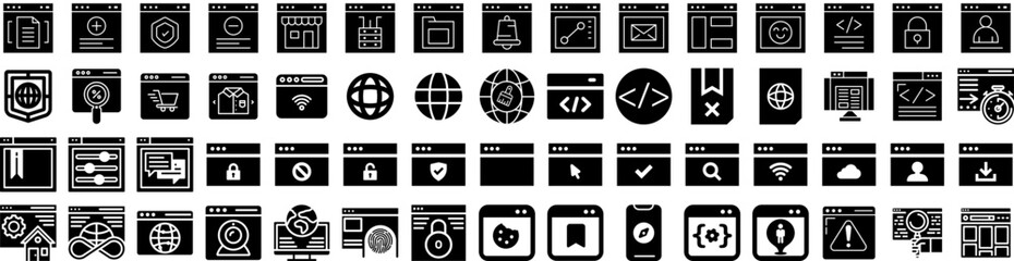 Set Of Browser Icons Isolated Silhouette Solid Icon With Tab, Browser, Interface, Window, Design, Computer, Web Infographic Simple Vector Illustration Logo