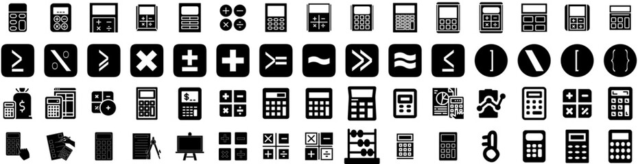 Set Of Calculate Icons Isolated Silhouette Solid Icon With Finance, Calculate, Tax, Financial, Money, Business, Accounting Infographic Simple Vector Illustration Logo
