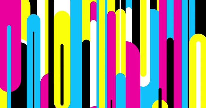 Looping simple long vertical lines CMYK colors. Linear animation geometric figure. Seamless loop. Motion design element for business, art, fashion, etc...

