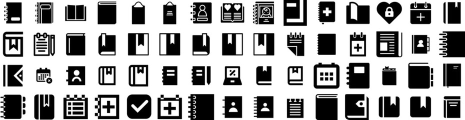 Set Of Diary Icons Isolated Silhouette Solid Icon With Notepad, Diary, Note, Illustration, Notebook, Vector, Page Infographic Simple Vector Illustration Logo