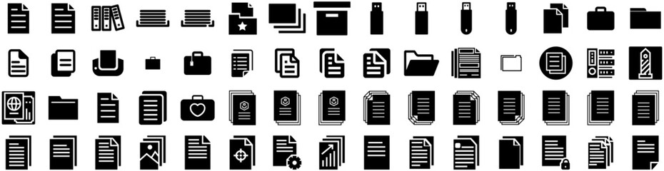Set Of Documents Icons Isolated Silhouette Solid Icon With Information, Business, Document, File, Folder, Concept, Office Infographic Simple Vector Illustration Logo