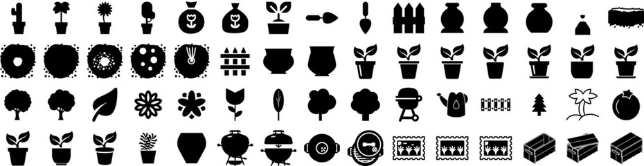 Set Of Garden Icons Isolated Silhouette Solid Icon With Garden, Spring, Outdoor, Summer, Plant, Gardening, Nature Infographic Simple Vector Illustration Logo