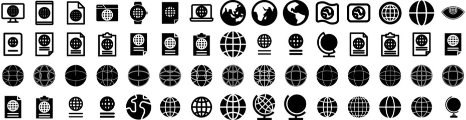 Set Of Globe Icons Isolated Silhouette Solid Icon With Vector, Globe, Earth, World, Planet, Map, Global Infographic Simple Vector Illustration Logo