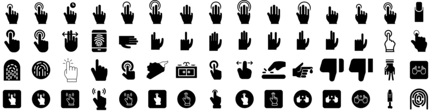 Set Of Finger Icons Isolated Silhouette Solid Icon With Symbol, Hand, Finger, Isolated, Touch, Point, Sign Infographic Simple Vector Illustration Logo