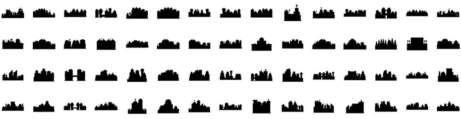 Set Of Metropolis Icons Isolated Silhouette Solid Icon With Architecture, Cityscape, Urban, City, Metropolis, Building, Skyscraper Infographic Simple Vector Illustration Logo