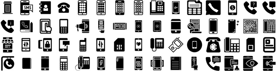 Set Of Phone Icons Isolated Silhouette Solid Icon With Cellphone, Mobile, Isolated, Device, Phone, Screen, Smartphone Infographic Simple Vector Illustration Logo