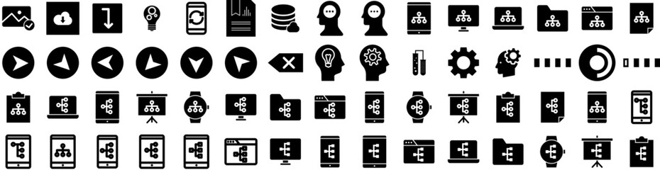 Set Of Process Icons Isolated Silhouette Solid Icon With Business, Finance, Concept, Process, Management, Diagram, Strategy Infographic Simple Vector Illustration Logo