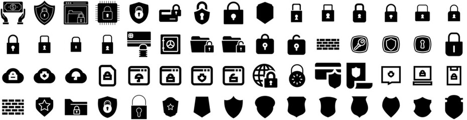 Set Of Secure Icons Isolated Silhouette Solid Icon With Computer, Internet, Security, Safety, Secure, Technology, Protection Infographic Simple Vector Illustration Logo