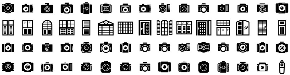 Set Of Shutter Icons Isolated Silhouette Solid Icon With Window, Home, Modern, House, White, Blind, Shutter Infographic Simple Vector Illustration Logo