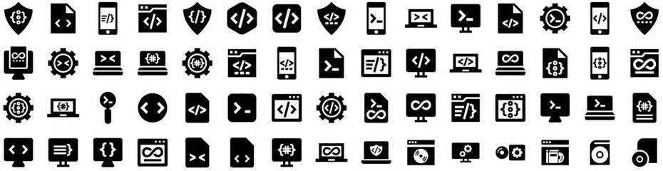 Set Of Software Icons Isolated Silhouette Solid Icon With Business, Internet, Digital, Code, Computer, Technology, Software Infographic Simple Vector Illustration Logo