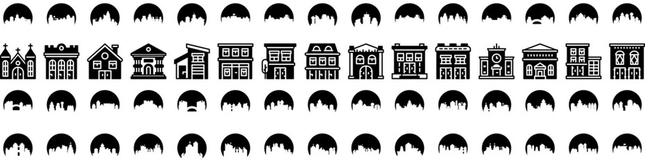 Set Of Urban Icons Isolated Silhouette Solid Icon With Poster, Background, Abstract, Urban, Modern, Grunge, Art Infographic Simple Vector Illustration Logo