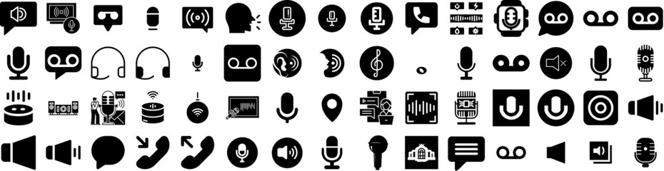 Set Of Voice Icons Isolated Silhouette Solid Icon With Icon, Audio, Voice, Speech, Background, Sound, Vector Infographic Simple Vector Illustration Logo