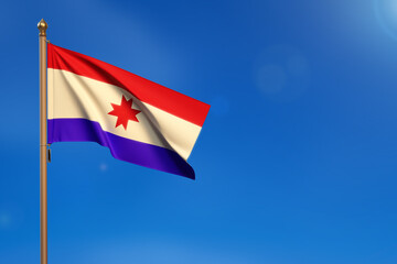 Mordovia. Flag blown by the wind with blue sky in the background.