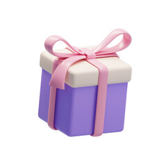 Purple Gift Box with Pink Ribbon 3d icon render