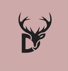 Minimalist deer head logo design with horns forming the letter D