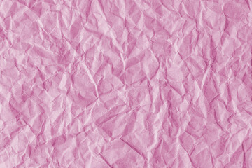 Recycled crumpled pink paper texture background. Wrinkled and creased abstract backdrop, wallpaper with copy space, top view. - obrazy, fototapety, plakaty