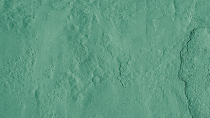 Vintage, old stucco plaster wall background, close up grunge texture of green painted cement, concrete wall texture. Wallpaper, backdrop, architecture design element
