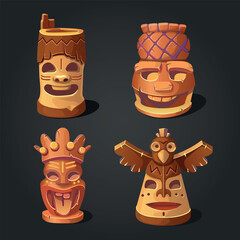Collection of tiki wooden idols used by the tribe.