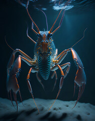 Arte subacuático superior: Langostas dominantes en el océano, una serie fotorealista de ilustraciones magistrales, generado con IA