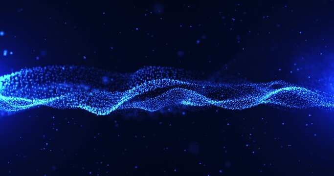 Abstract particle waves, background lights, futuristic digital background c waving smooth lines with flickering particles dots, big data streams, connections visualization, animation, cyber. Animation