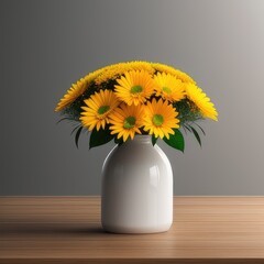 sunflowers in a vase on the table clear background