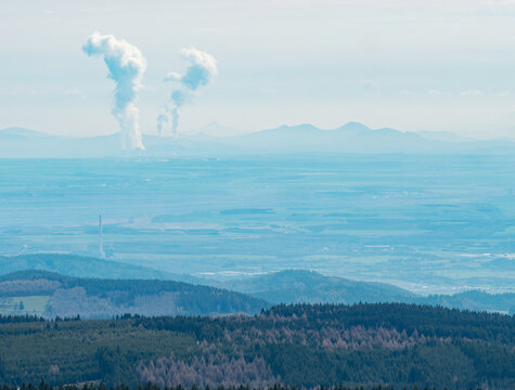Ore Mountains, Czech Republic. Smoking chemical factory