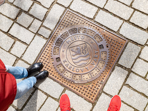 Steel hole cover for drinking water pipe control in Karlovy vary town,