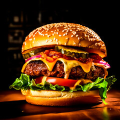 hamburger on black background