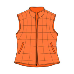 Orange color warm vest sketch illustration on white background
