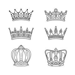 Set of linear crowns of different shape on a white background.