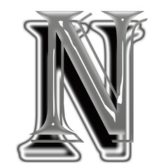 silver metal font letter N 3D