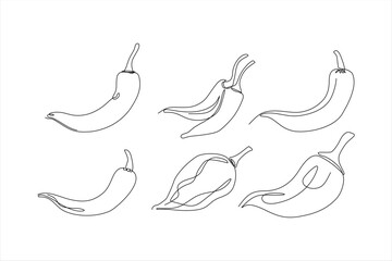 chili continuous line art vector set illustration