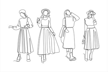 continuous line art vector illustration of woman wearing skirt